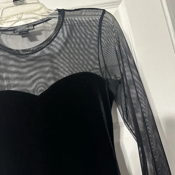 Aqua Black Velvet Party/Cocktail Dress with Sheer Sleeves - Picture 5 of 13